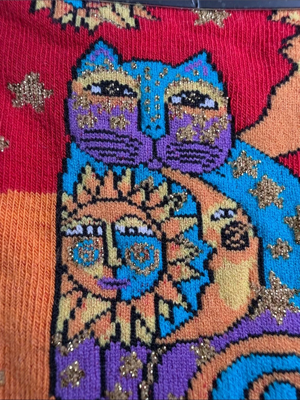 Laurel Burch Vintage Cat Sun Moon Crew Socks Designer Whimsical Stars Boho